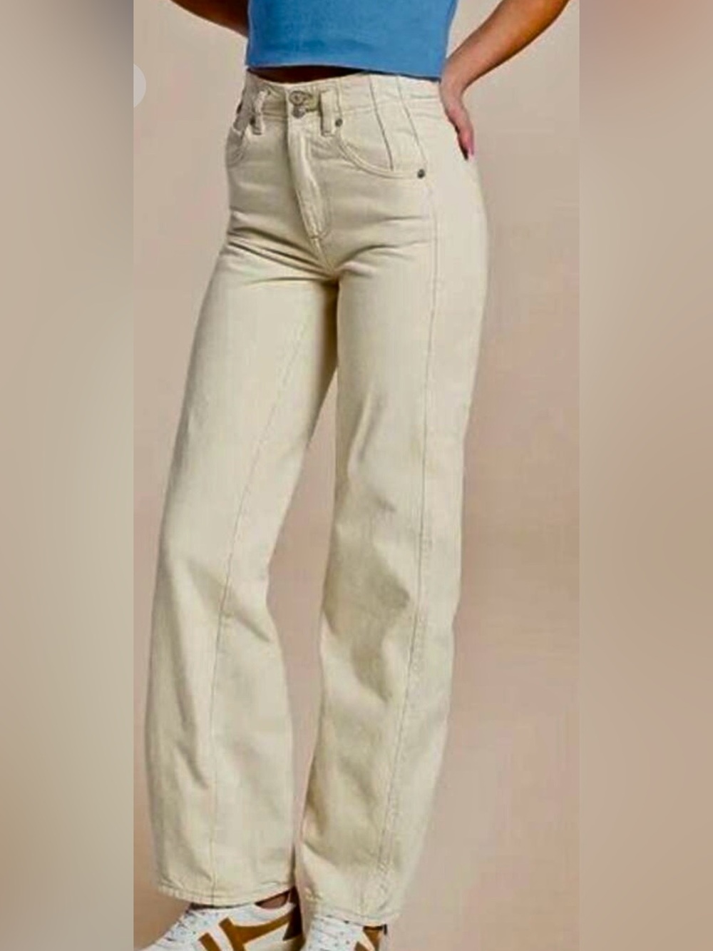 We The Free Aster Cream High-Rise Straight Leg Jeans Size 25